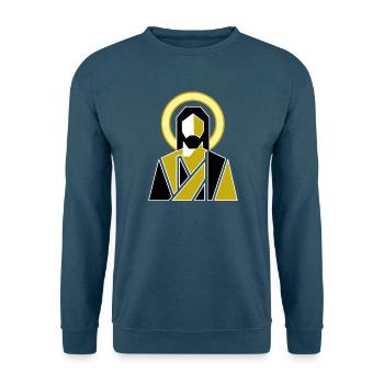 Moderner Jesus  - Unisex Pullover - Meeresblau - Vorne - Alina (178cm) & Michal (187cm)