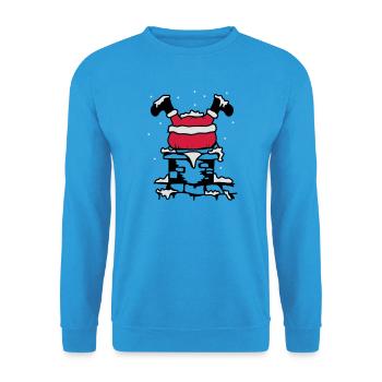 Nikolaus steckt im Schornstein fest - Unisex Pullover - Meeresblau - Vorne - Alina (178cm) & Michal (187cm)