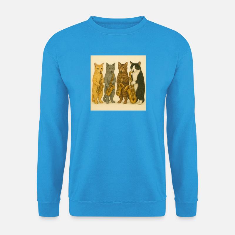 Jazzende Katzen mit Saxophonen - Unisex Pullover - Meeresblau