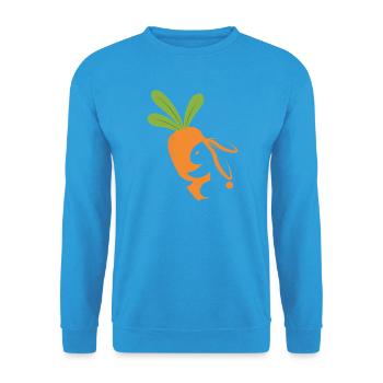 Karottenlächelndes Maskottchen - Unisex Pullover - Meeresblau - Vorne - Alina (178cm) & Michal (187cm)