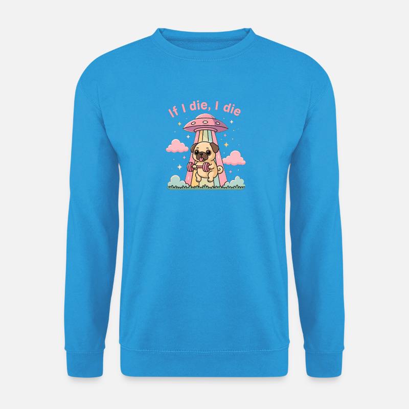 Süsser Mops mit Hantel im UFO  - Unisex Pullover - Meeresblau