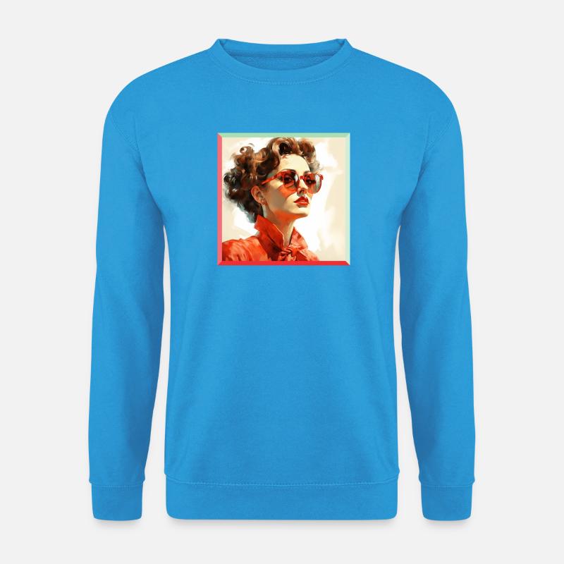 Roter Retro-Look Portrait - Unisex Pullover - Meeresblau