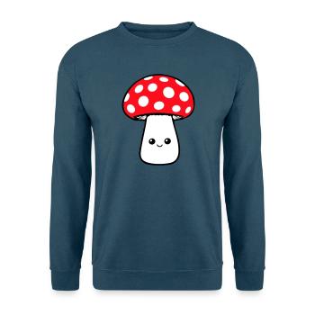 Pilz Glücklich Niedlich Lächelnd Gesicht Kawaii - Unisex Pullover - Meeresblau - Vorne - Alina (178cm) & Michal (187cm)