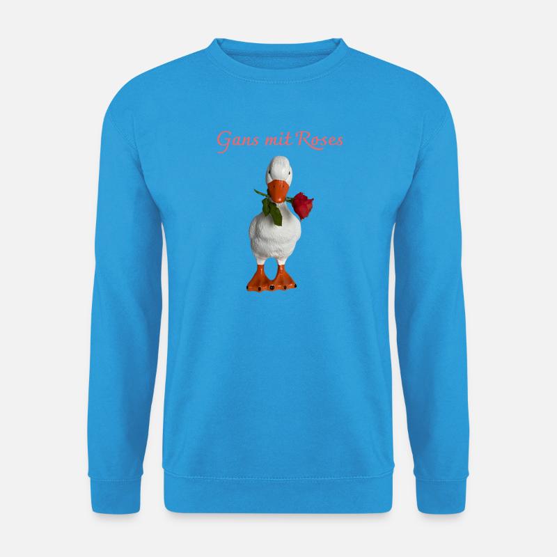 Gans mit Rose – Verspielte Figur - Unisex Pullover - Meeresblau