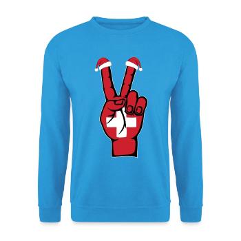 Schweiz Flagge Weihnachten Peace Symbol - Unisex Pullover - Meeresblau - Vorne - Alina (178cm) & Michal (187cm)