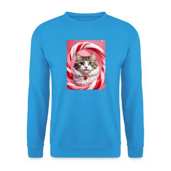 Christmas Cat in Candy Ring Design - Unisex Sweatshirt - sea blue - Front - Alina (178cm) & Michal (187cm)