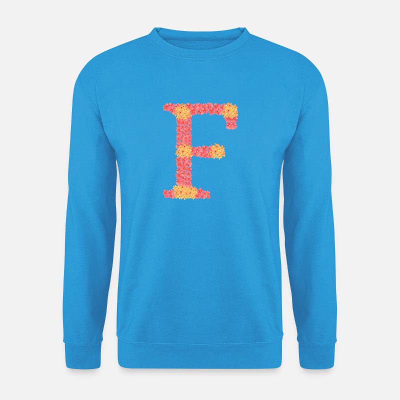 Dein Initial "F" mit Blüten  - Unisex Pullover - Meeresblau