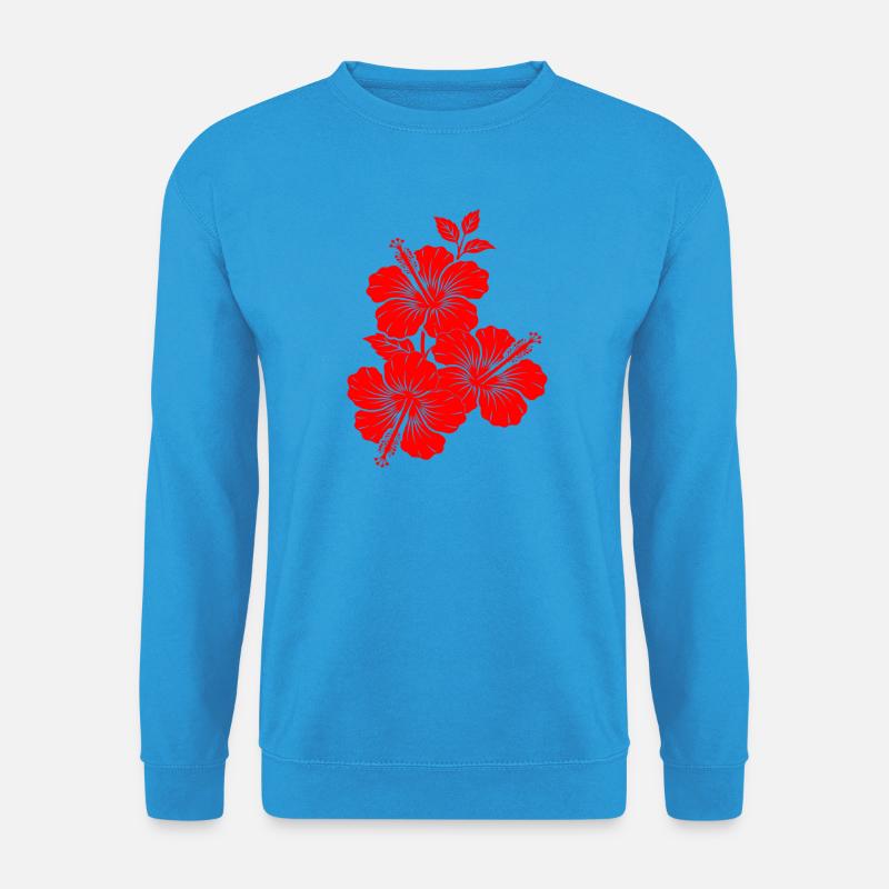 Rote Hibiskus-Dreiblumen-Silhouette - Unisex Pullover - Meeresblau