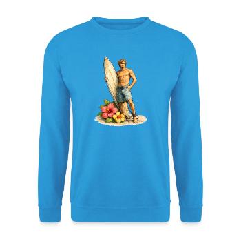 Surfer with board on tropical beach - Unisex Sweatshirt - sea blue - Front - Alina (178cm) & Michal (187cm)