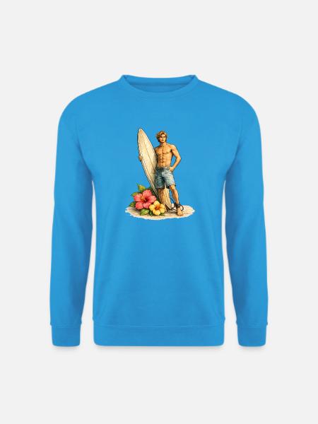 Surfer with board on tropical beach - Unisex Sweatshirt - sea blue