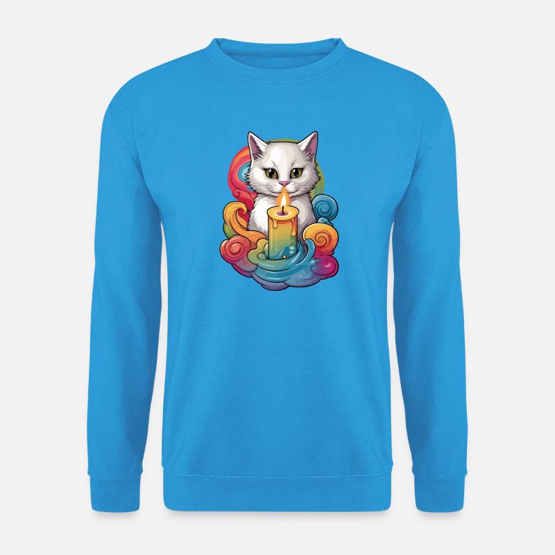 Katze mit Kerze - Unisex Pullover - Meeresblau