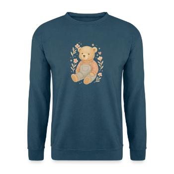 Süßer Boho Teddybär mit Blumen – Baby Design - Unisex Pullover - Meeresblau - Vorne - Alina (178cm) & Michal (187cm)
