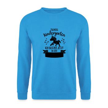 Tschüss Kindergarten, ich glitzer in der Schule - Unisex Pullover - Meeresblau - Vorne - Alina (178cm) & Michal (187cm)