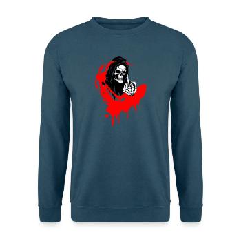 Rebel Skull Illustration with Middle Finger - Unisex Sweatshirt - sea blue - Front - Alina (178cm) & Michal (187cm)