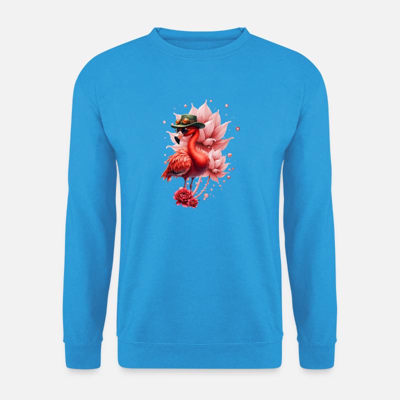 Rosa Flamingo mit Hut - Unisex Pullover - Meeresblau