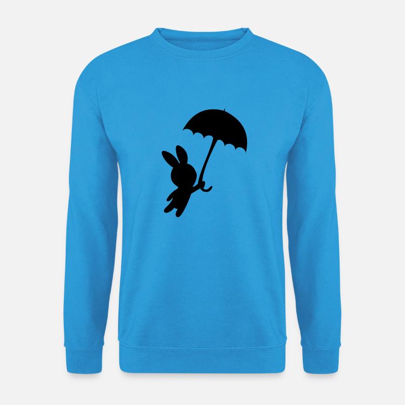 Hase Kaninchen Regenschirm Herbst fliegen Sturm - Unisex Pullover - Meeresblau