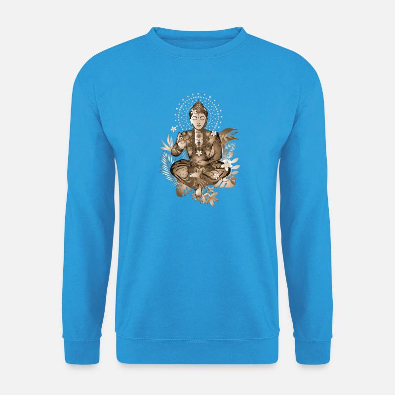 Buddha inmitten exotischer Pflanzen im Sepia Stil - Unisex Pullover - Meeresblau