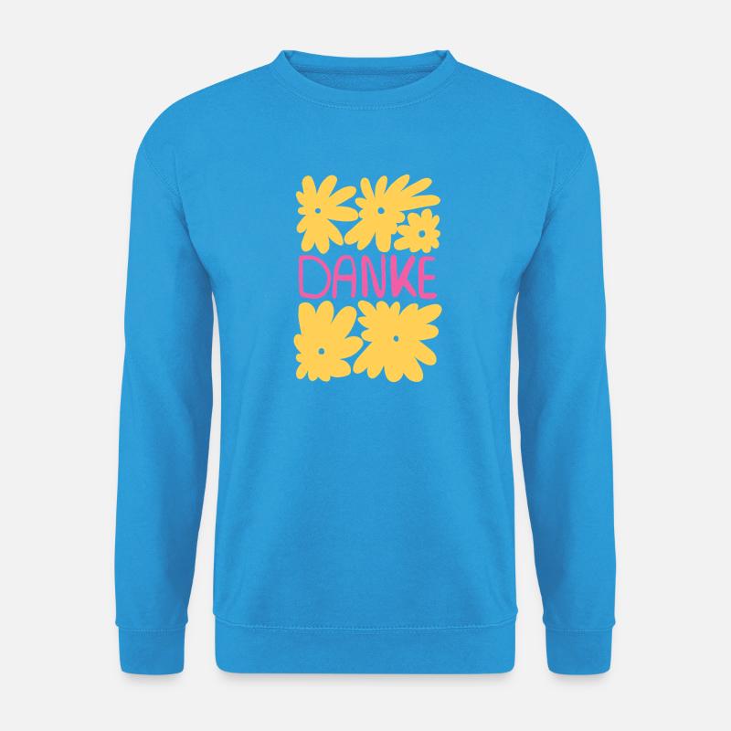 Danke - gelbe Blumen mit pink - Unisex Pullover - Meeresblau