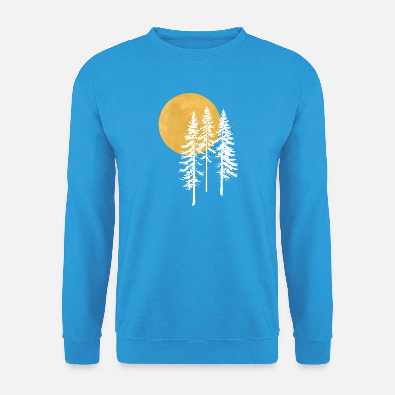 Sonnenbeschienene Kiefern Silhouette - Unisex Pullover - Meeresblau