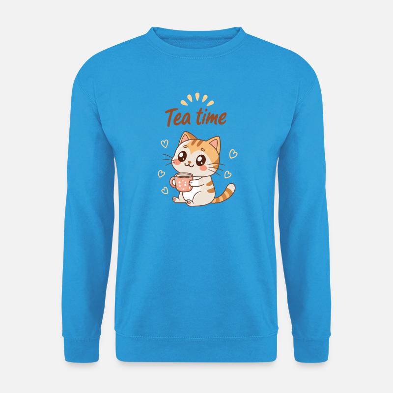 Cute Cat Tea Time Süße Gemütlich - Unisex Pullover - Meeresblau