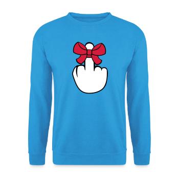 wichser mittelfinger zeigen beleidigen fick dich f - Unisex Pullover - Meeresblau - Vorne - Alina (178cm) & Michal (187cm)