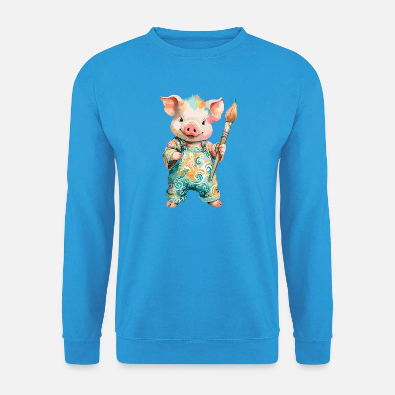 Farbenfrohes Schwein mit Pinsel - Unisex Pullover - Meeresblau