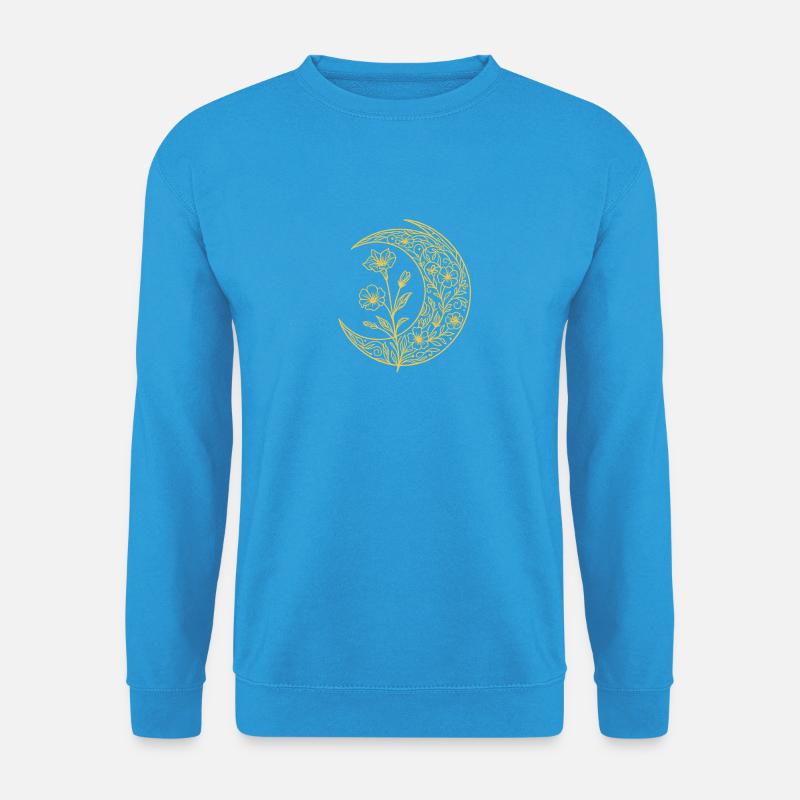 Florales Halbmond-Gold-Stickmuster - Unisex Pullover - Meeresblau