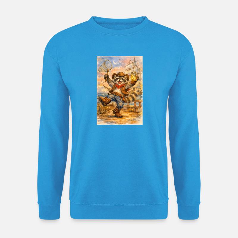 Waschbär-Cowboy mit Glühwürmchenglas - Unisex Pullover - Meeresblau