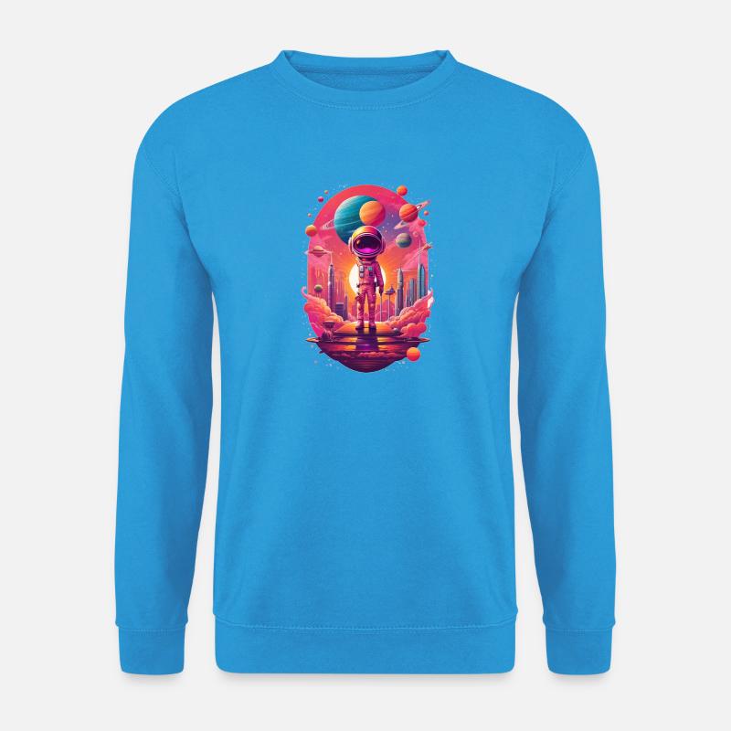 Astronaut im Neon-Stadtplanet - Unisex Pullover - Meeresblau
