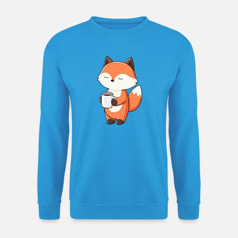 Fuchs mit Kaffeetassen-Zauber - Unisex Pullover - Meeresblau