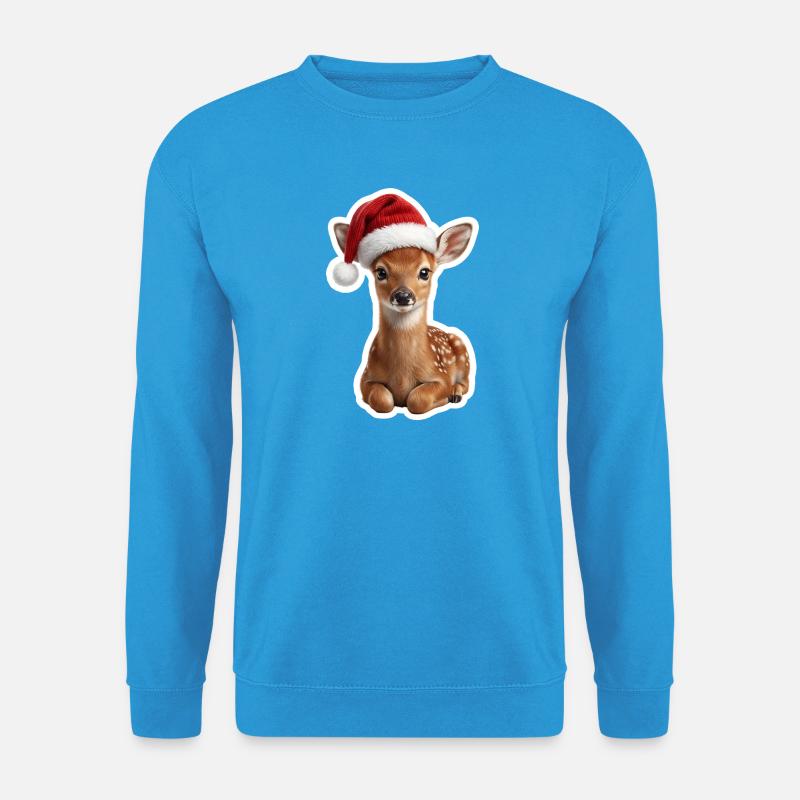 Scheues Rehkitz im Weihnachtswald - Unisex Pullover - Meeresblau