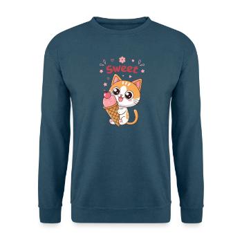 Kawaii Sweet Glazed Kitten - Unisex Sweatshirt - sea blue - Front - Alina (178cm) & Michal (187cm)