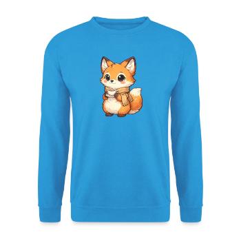 Cuddly fox with tea and scarf - Unisex Sweatshirt - sea blue - Front - Alina (178cm) & Michal (187cm)