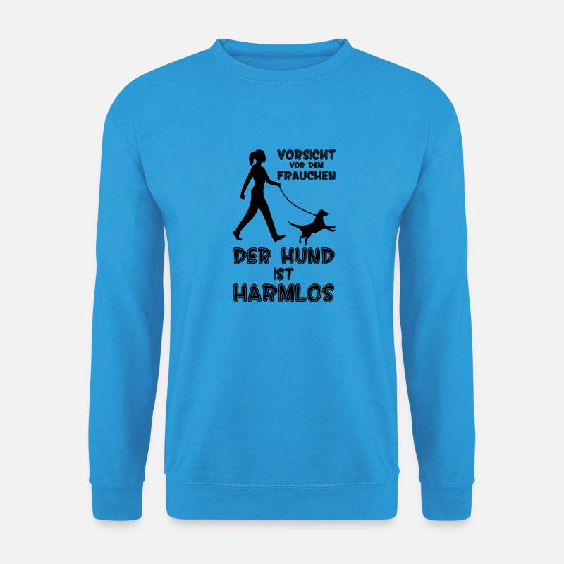 Vorsicht vor dem Frauchen, der Hund ist harmlos! - Unisex Pullover - Meeresblau