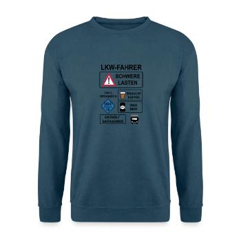 LKW Fahrer - Unisex Pullover - Meeresblau - Vorne - Alina (178cm) & Michal (187cm)