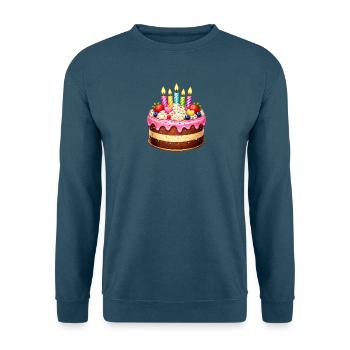 Geburtstagskuchen mit Kerzen - Unisex Pullover - Meeresblau - Vorne - Alina (178cm) & Michal (187cm)