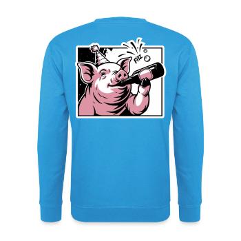 Cochon avec bouteille de fête et de célébration - Sweat-shirt Unisexe - bleu mer - Dos - Michal (187cm)
