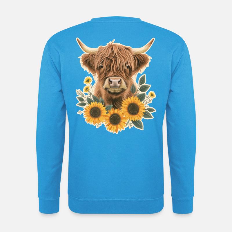 Hochlandrind mit Blumen - Unisex Pullover - Meeresblau
