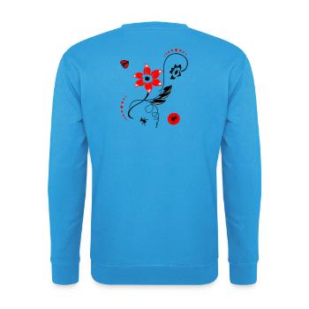 Sommerblume mit Marienkäfer und Ameisen - Unisex Pullover - Meeresblau - Hinten - Michal (187cm)