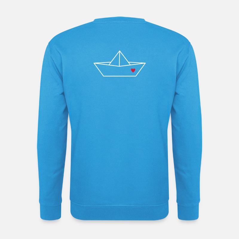 Segelboot Boot Papier Schiff Herz Liebe Geschenk - Unisex Pullover - Meeresblau