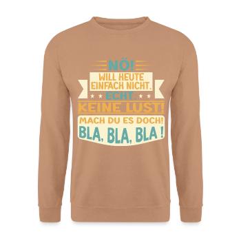 KEINE LUST SPRÜCHE, NÖ - Unisex Pullover - Mocca - Vorne - Alina (178cm) & Michal (187cm)