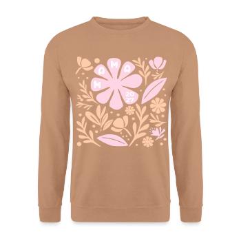 Schwangerschaftsmitteilung Mama 2027 - Unisex Pullover - Mocca - Vorne - Alina (178cm) & Michal (187cm)