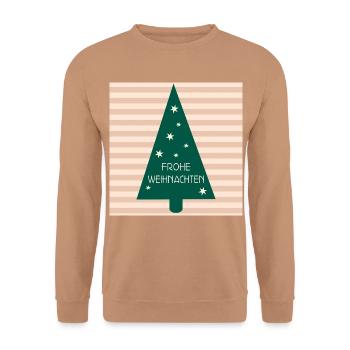 Frohe Weihnachten Weihnachtsbaum - Unisex Pullover - Mocca - Vorne - Alina (178cm) & Michal (187cm)