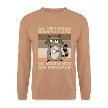 Muffel Waschbär Kaffee Lustiger Spruch Morgenmuffe - Unisex Pullover - Mocca - Vorne - Alina (178cm) & Michal (187cm)
