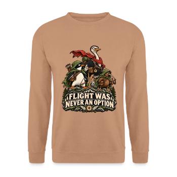 Flight Was Never An Option Vogel Abenteuer Humor - Unisex Pullover - Mocca - Vorne - Alina (178cm) & Michal (187cm)