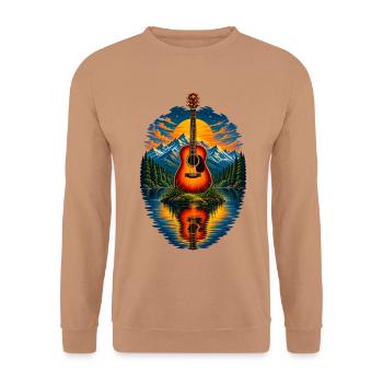 Acoustic Guitar Sunset By The Lake - Unisex Pullover - Mocca - Vorne - Alina (178cm) & Michal (187cm)