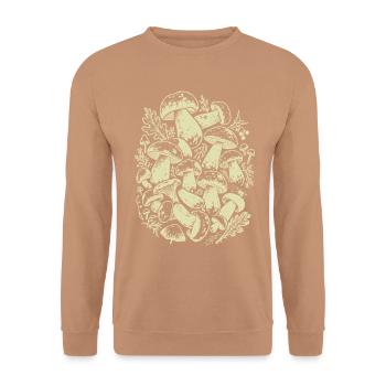 Porcini-Pilze – Vintage Waldkunst - Unisex Pullover - Mocca - Vorne - Alina (178cm) & Michal (187cm)