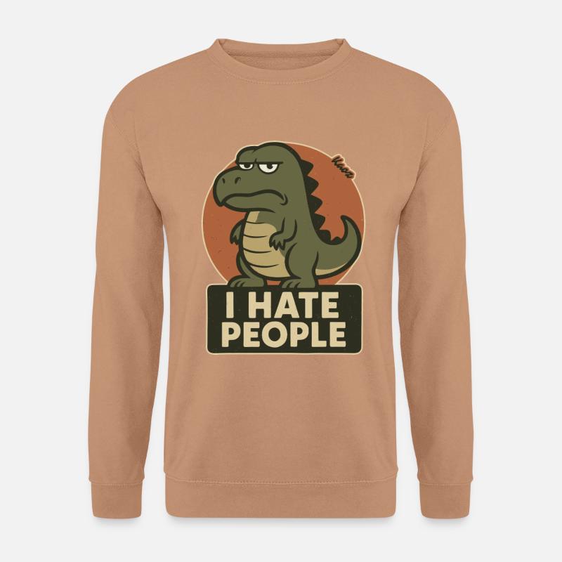 retro cartoon Genervter Dino: Ich hasse Leute - Unisex Pullover - Mocca