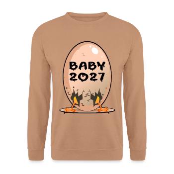 Schwangerschaft verkünden, Baby 2027, Eier - Unisex Pullover - Mocca - Vorne - Alina (178cm) & Michal (187cm)