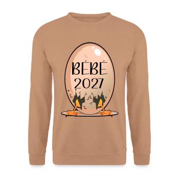Hühner 2027 - Unisex Pullover - Mocca - Vorne - Alina (178cm) & Michal (187cm)